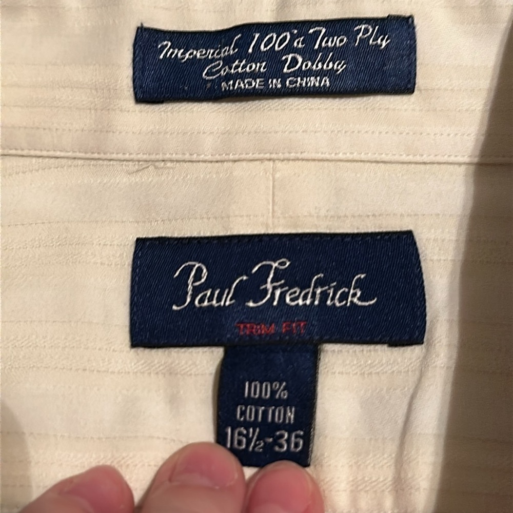 Paul Fredrick Men’s Ivory 16.5 - 36 100c Two Ply Pinpoint Oxford, 100% cotton - Picture 4 of 4